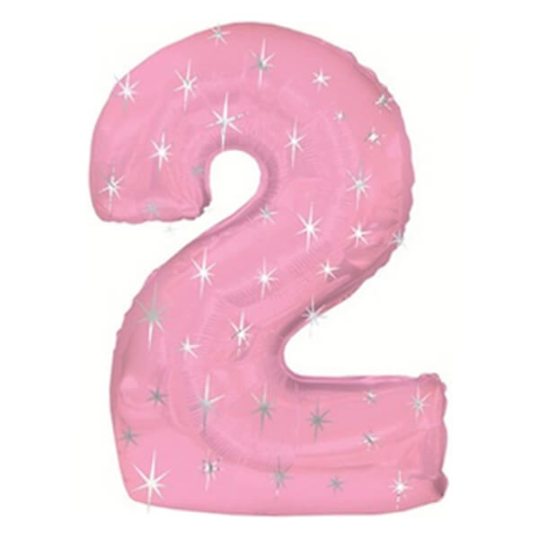 Цифра 2 (два) розовая со звёздами с гелием