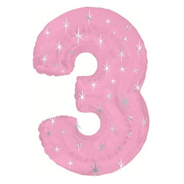 Цифра 3 (три) розовая со звёздами с гелием