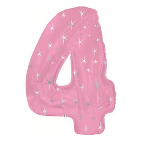 Цифра 4 (четыре) розовая со звёздами с гелием