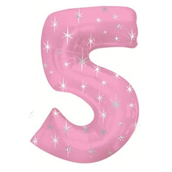 Цифра 5 (пять) розовая со звёздами с гелием
