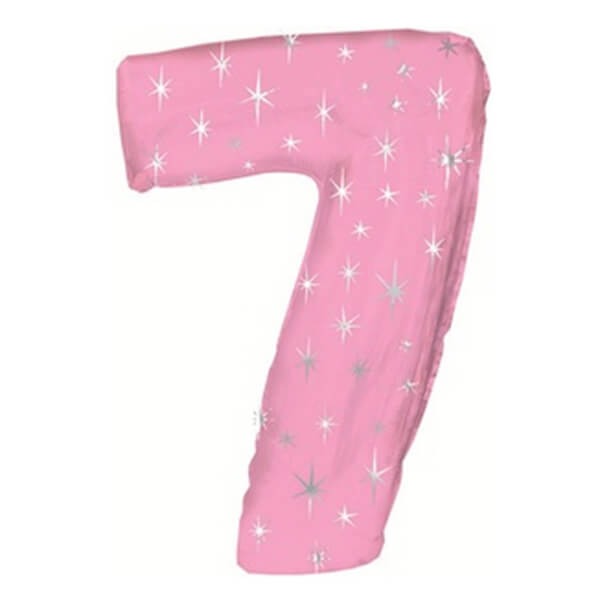 Цифра 7 (семь) розовая со звёздами с гелием