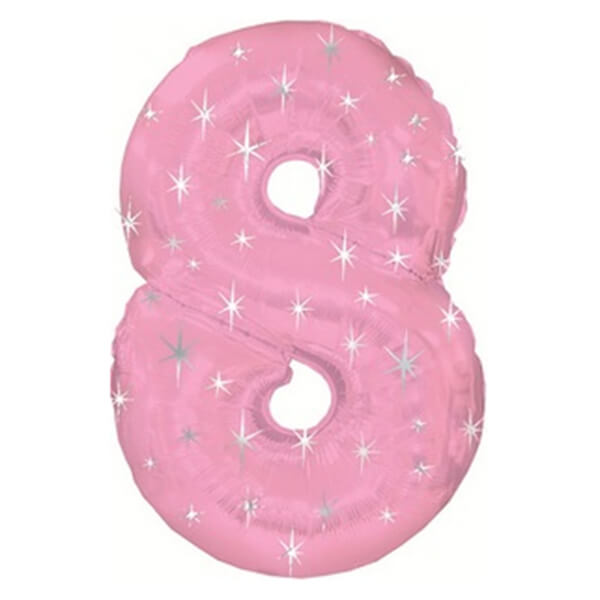 Цифра 8 (восемь) розовая со звёздами с гелием
