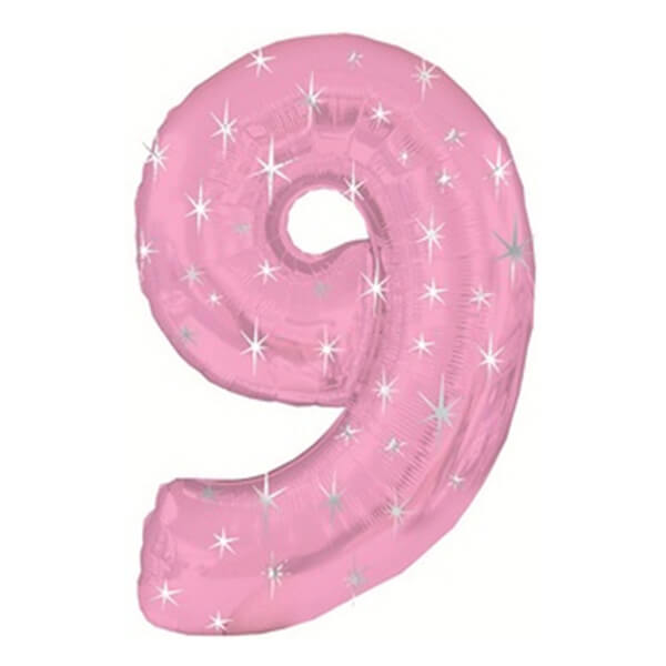 Цифра 9 (девять) розовая со звёздами с гелием